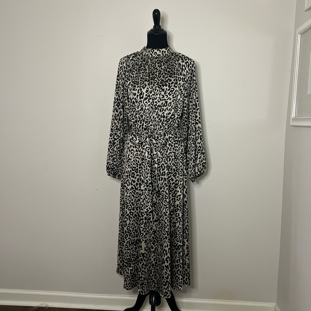 LOFT Black and White Animal Print Long Sleeve Dress